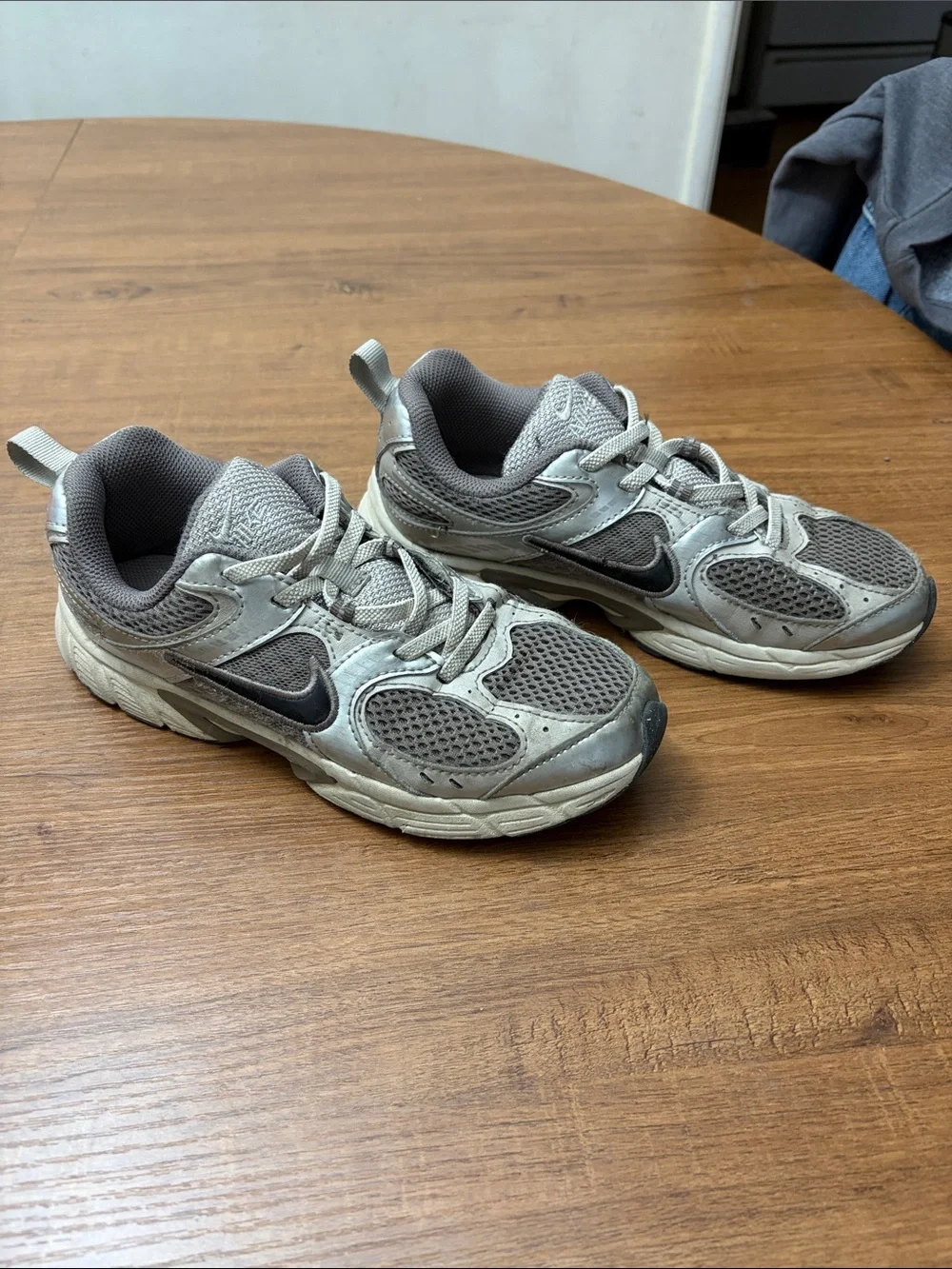 Nike Kids Gray Mesh & Synthetic Sneakers with Black Swoosh